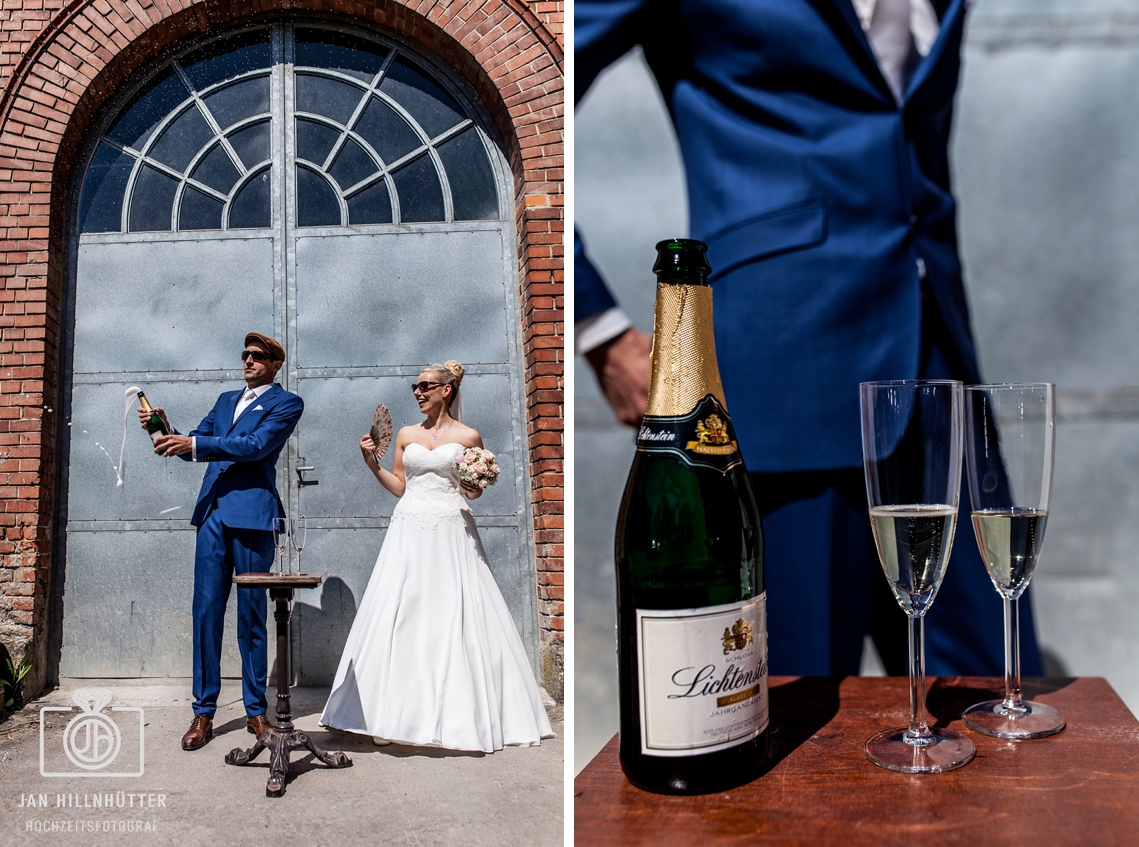 Sekt-Vintage-Hochzeitspaar-lustig