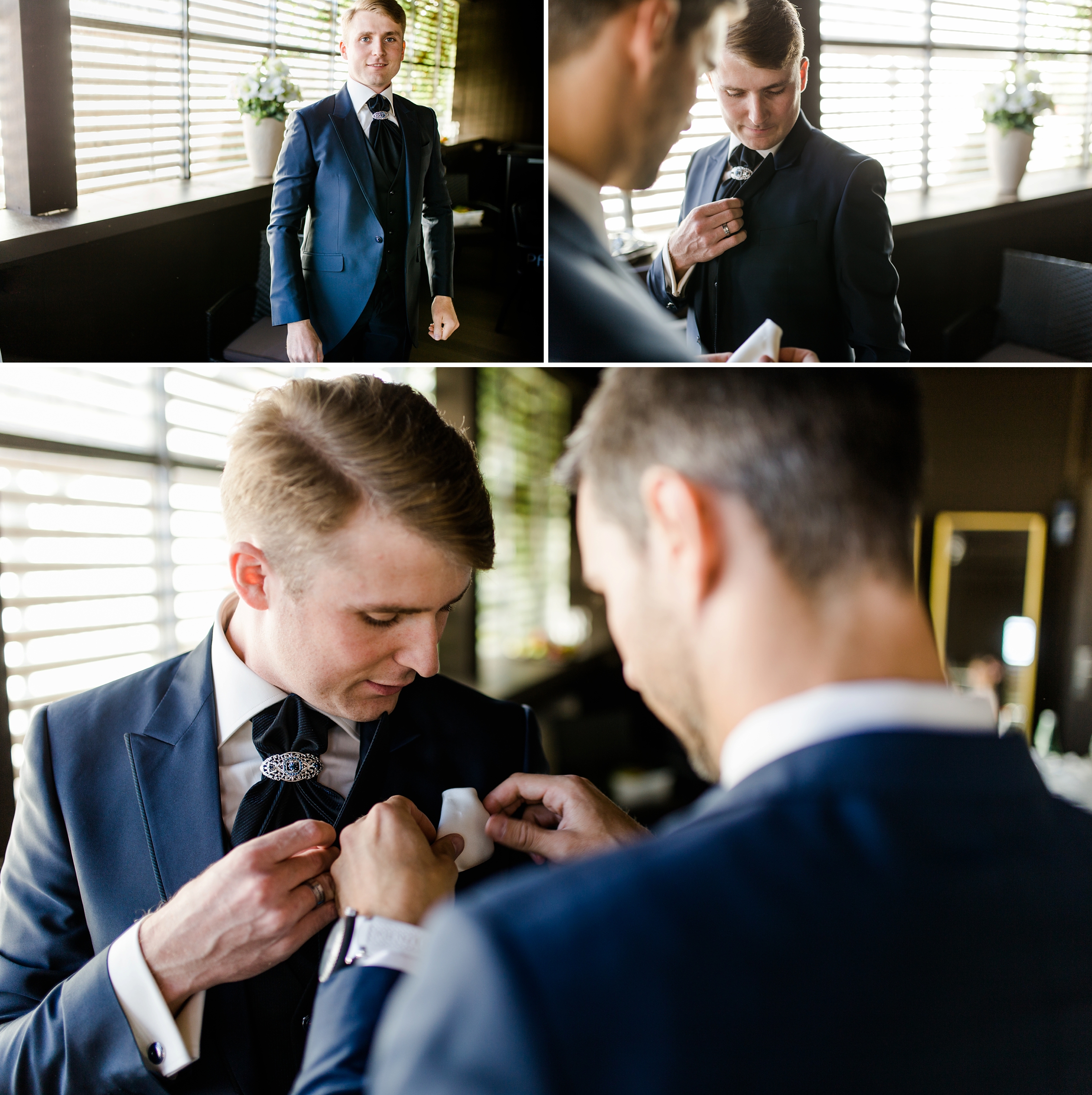 Hochzeitsreportage-Zuerich-Braeutigam-Getting-Ready-Trauzeuge-hilft-Giardino-Verde-Uitikon