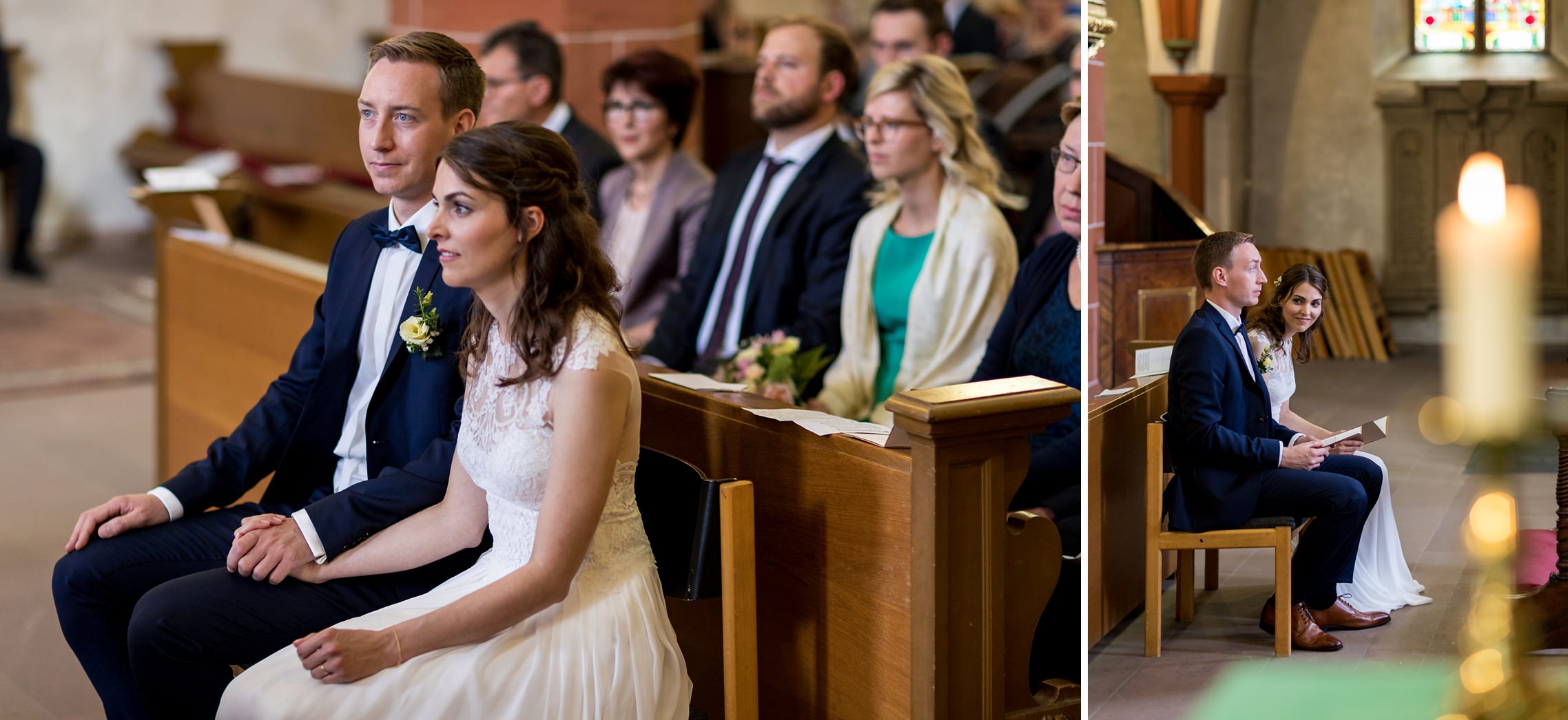 Das Brautpaar lauscht den Worten des Pfarrers in der katholischen Kirche in Erbach.