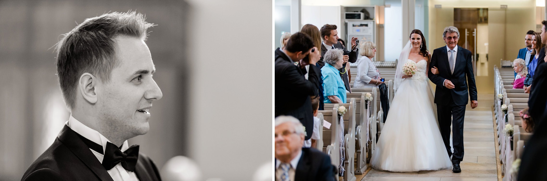 Bräutigam sieht seine Braut zum ersten Mal in der Kirche