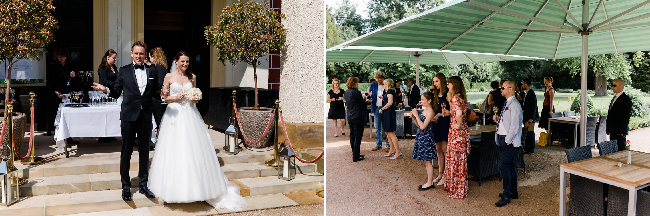 Hochzeitspaar begrüßt Gäste vor Schloß Donzdorf