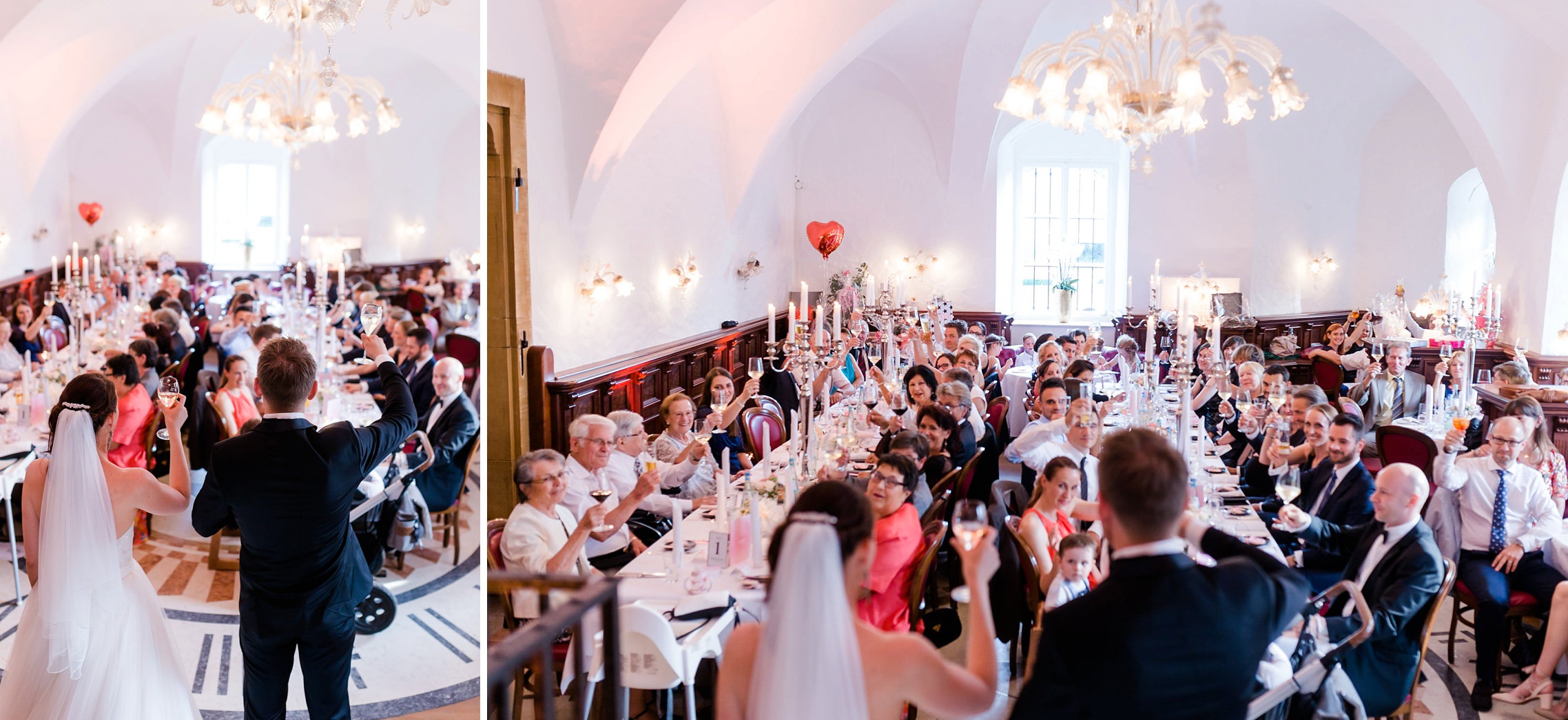 Gäste lassen das Brautpaar hochleben - Festsaal Schloß Donzdorf