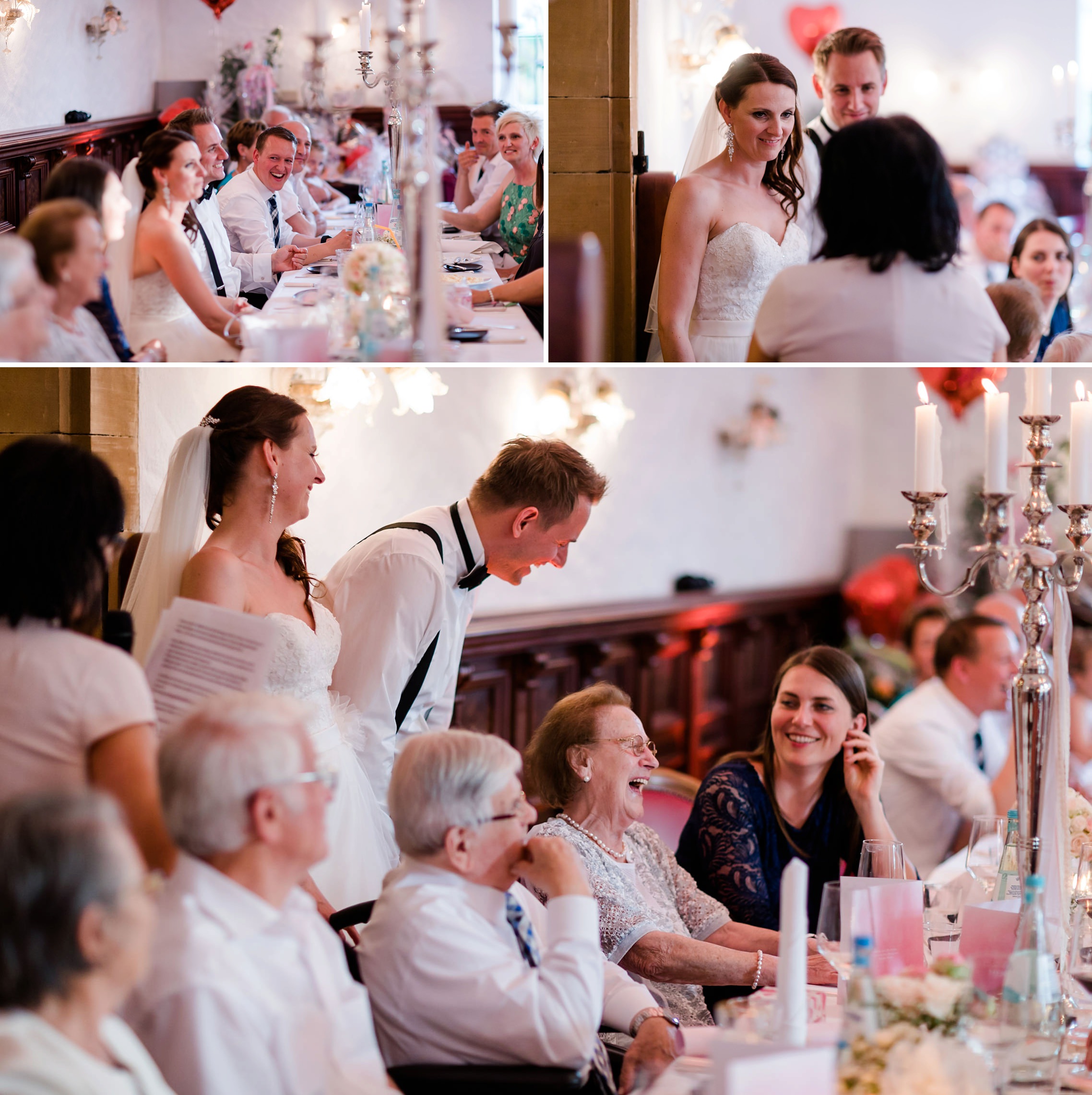 Lustige Szenen beim Dinner während Hochzeit im Schloß Donzdorf