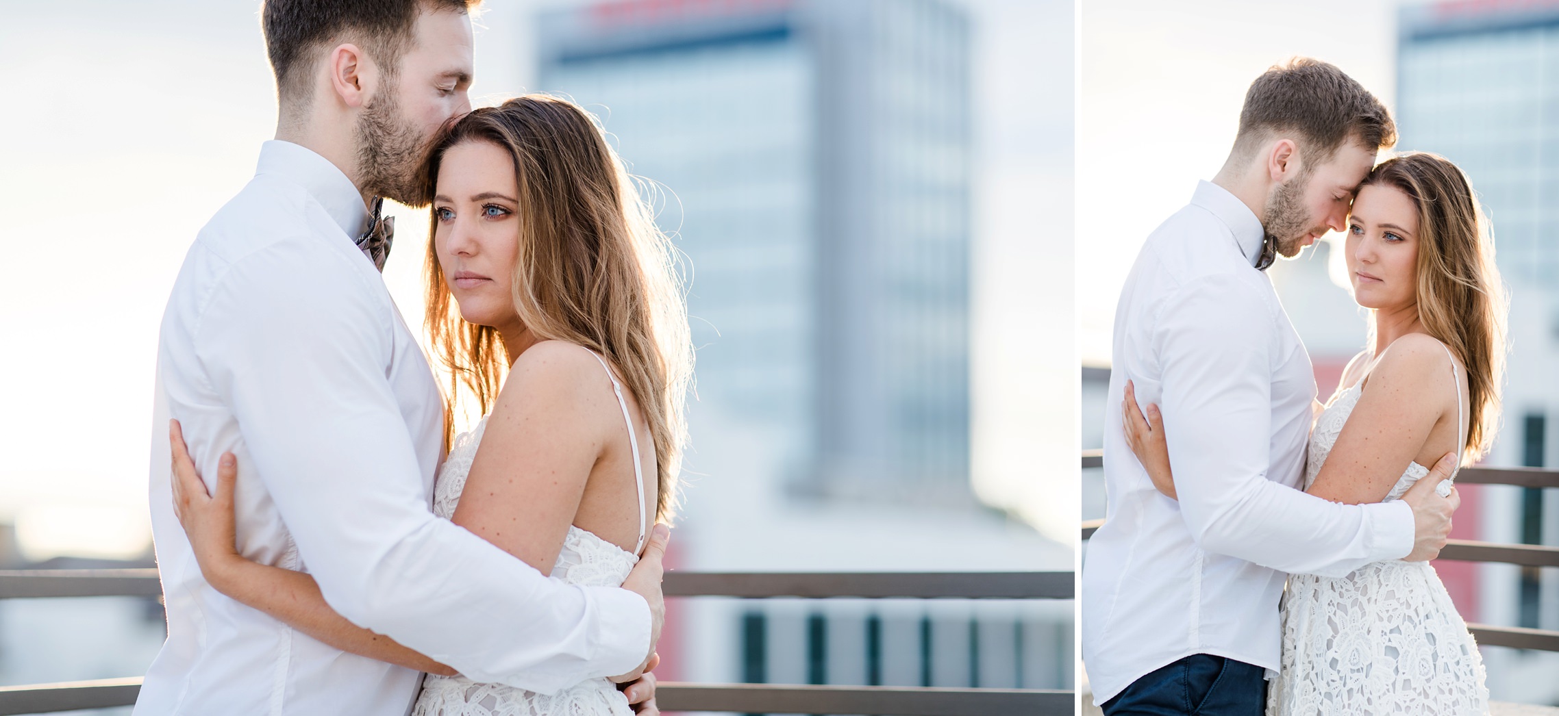 Paar-Shooting Ludwigshafen bei Sonnenuntergang auf Parkdeck