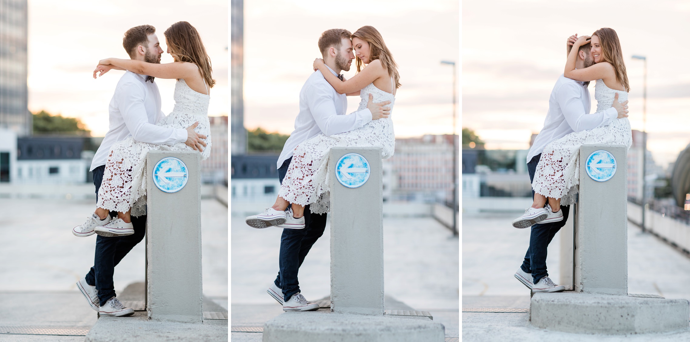 Romantische Paarfotos bei Sonnenuntergang auf Parkdeck in Ludwigshafen