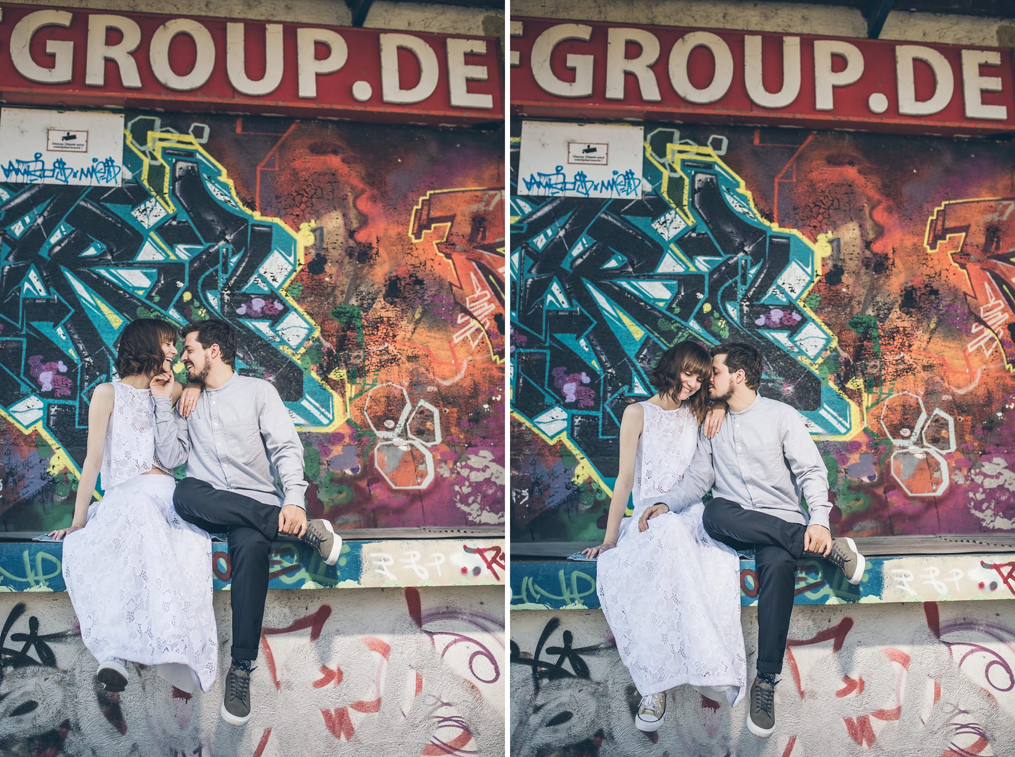 Braut und Bräutigam vor großem Graffiti im Jungbusch Mannheim